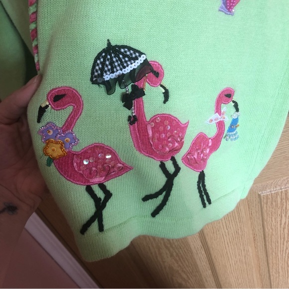 Lime Flamingo Embroidered Cardigan - Picture 3 of 8